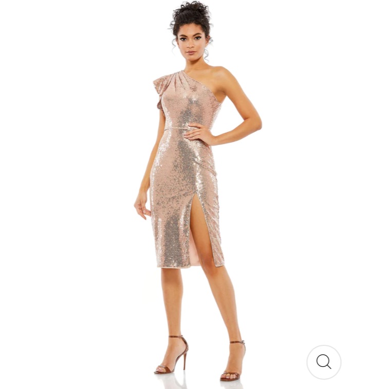 Mac Duggal Nwt Sequined Flutter One Shoulder Fitted Dress Size 4